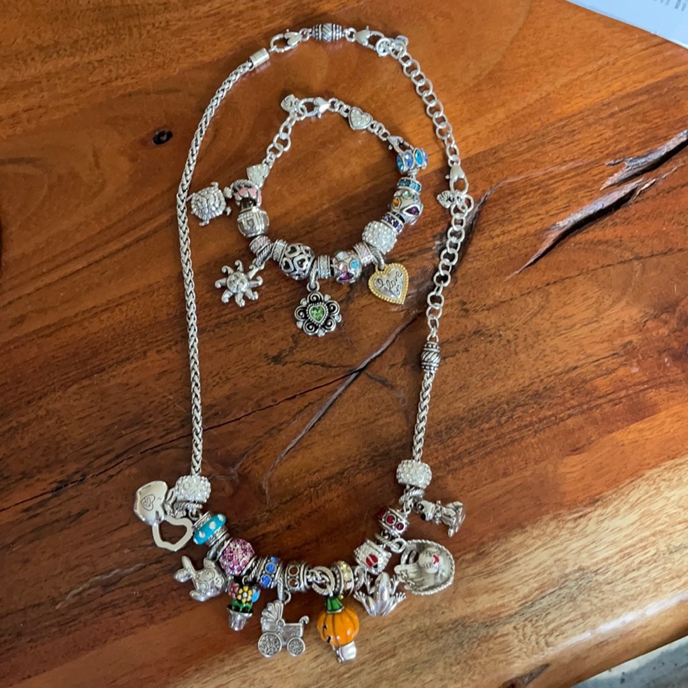 Brighton charm collection with necklace, bracelet, box, & receipt